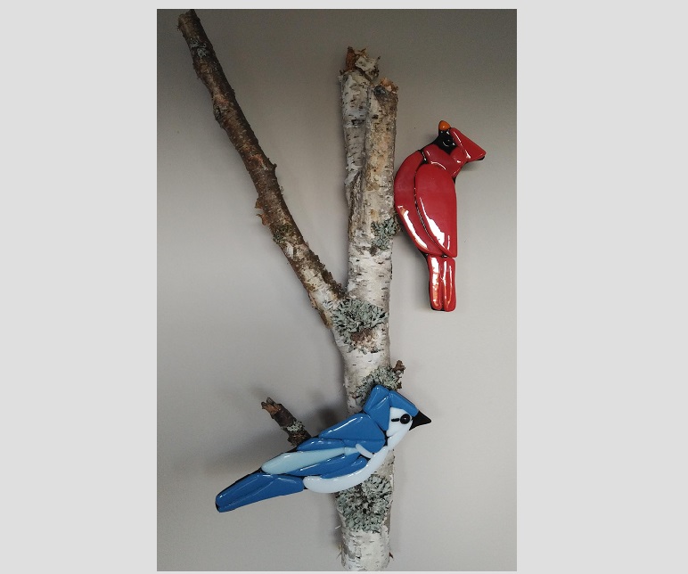 Cardinal & Bluejay on Birch – SOLD