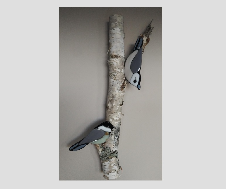 Nuthatch & Chickadee on Birch – SOLD