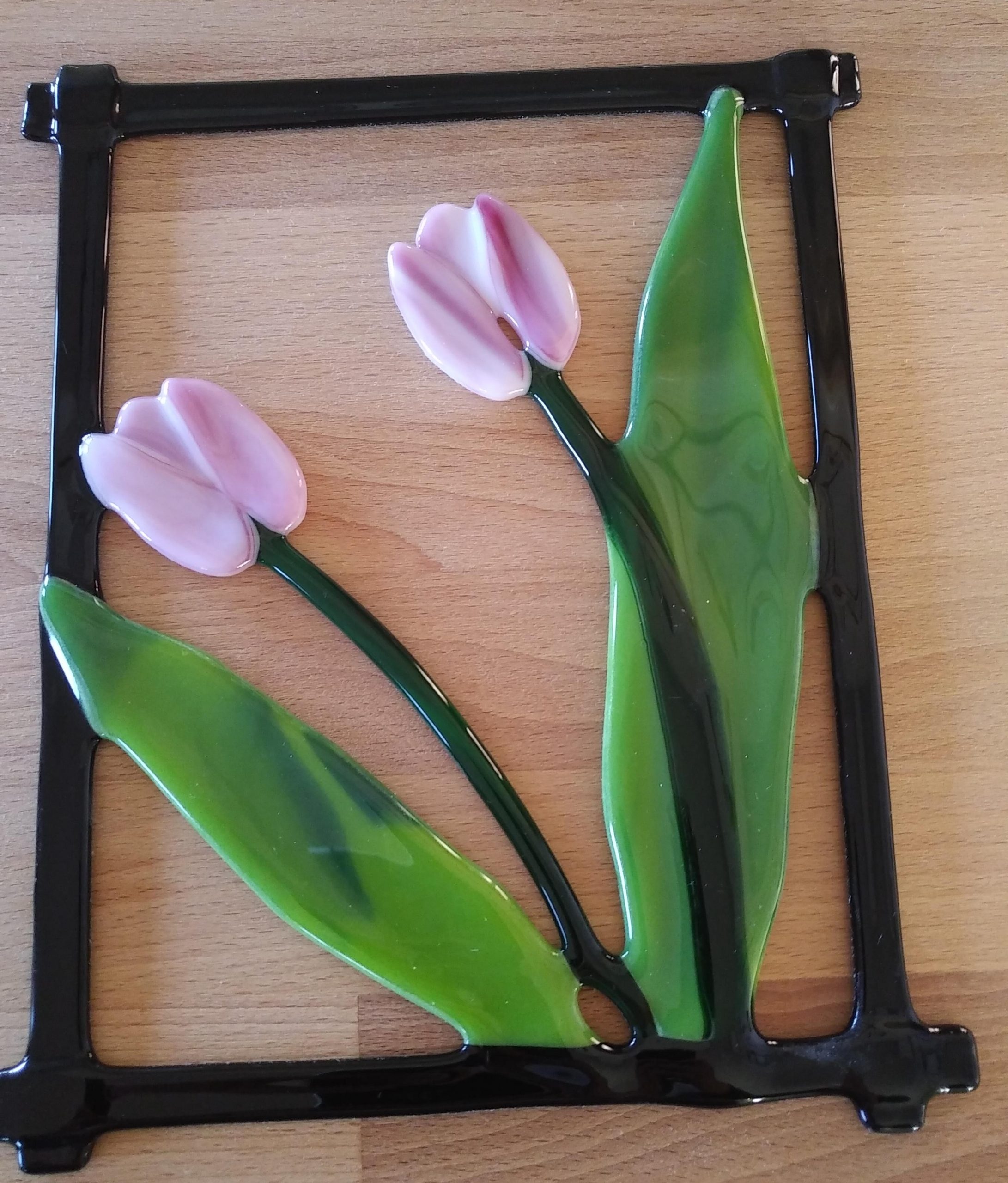 2 Pink Tulips in Glass – SOLD