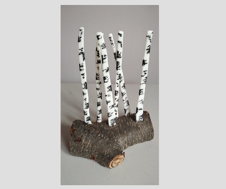 Fused Glass Birch Trees on Cherry Log – SOLD