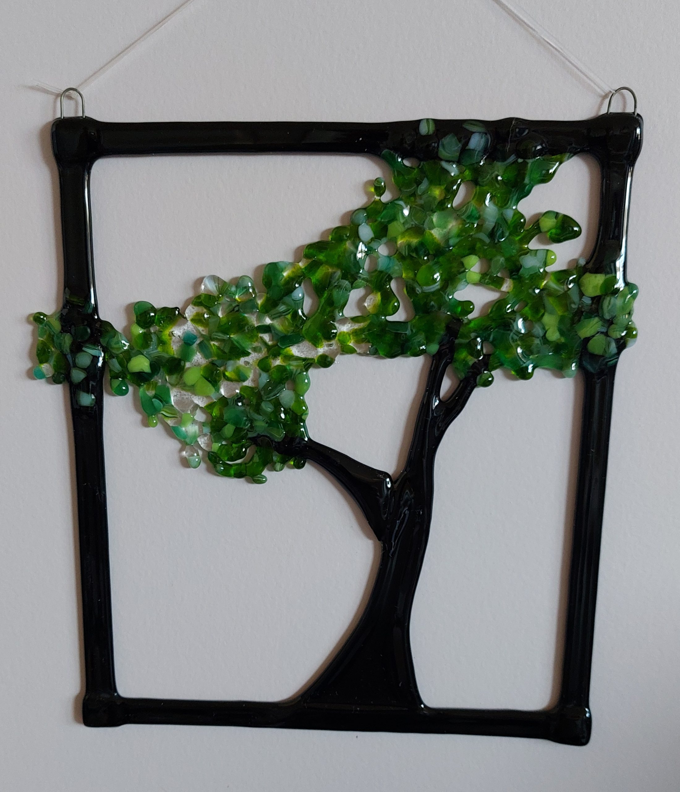 Glass Art Oak Tree on Black Frame – $74